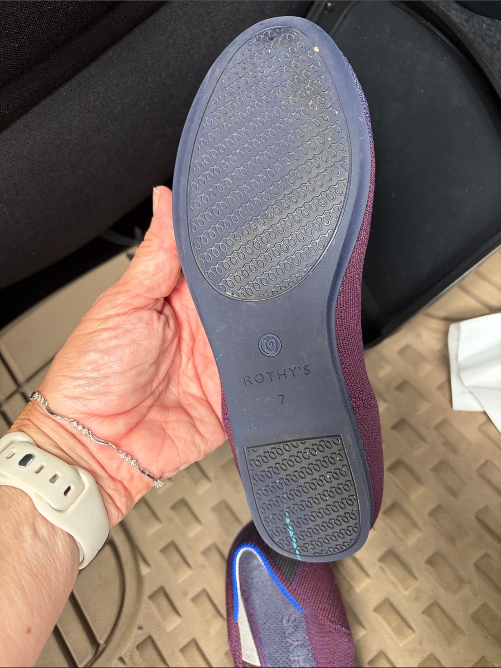 Rothy's Plum and Navy Knit Ballet Flats with Blue Trim - Picture 4 of 7